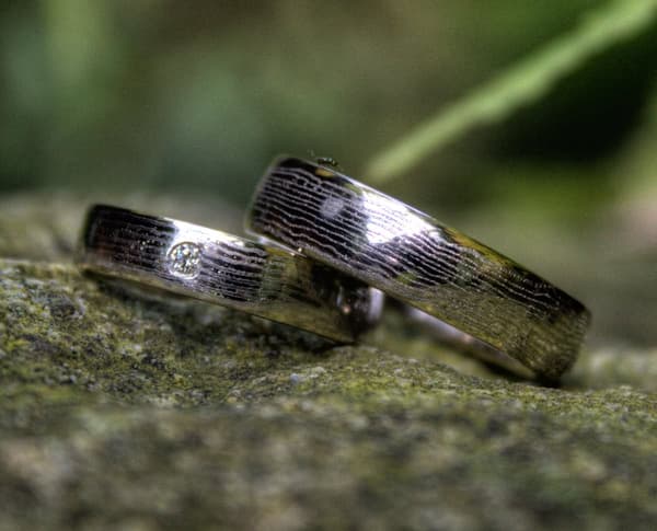 Eheringe Mokumegane Weißgold-Palladium