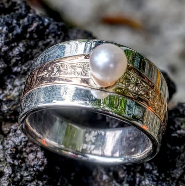 zweifarbiger Ring mit Zuchtperle 4 Umarbeitung Erbstück
