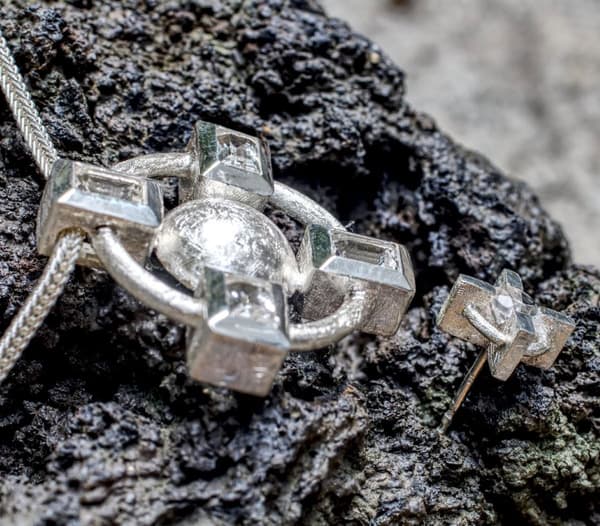 Kollektion keltisches Kreuz Bergkristall 3 Kreuz Bergkristall Anhänger und Ohrstecker